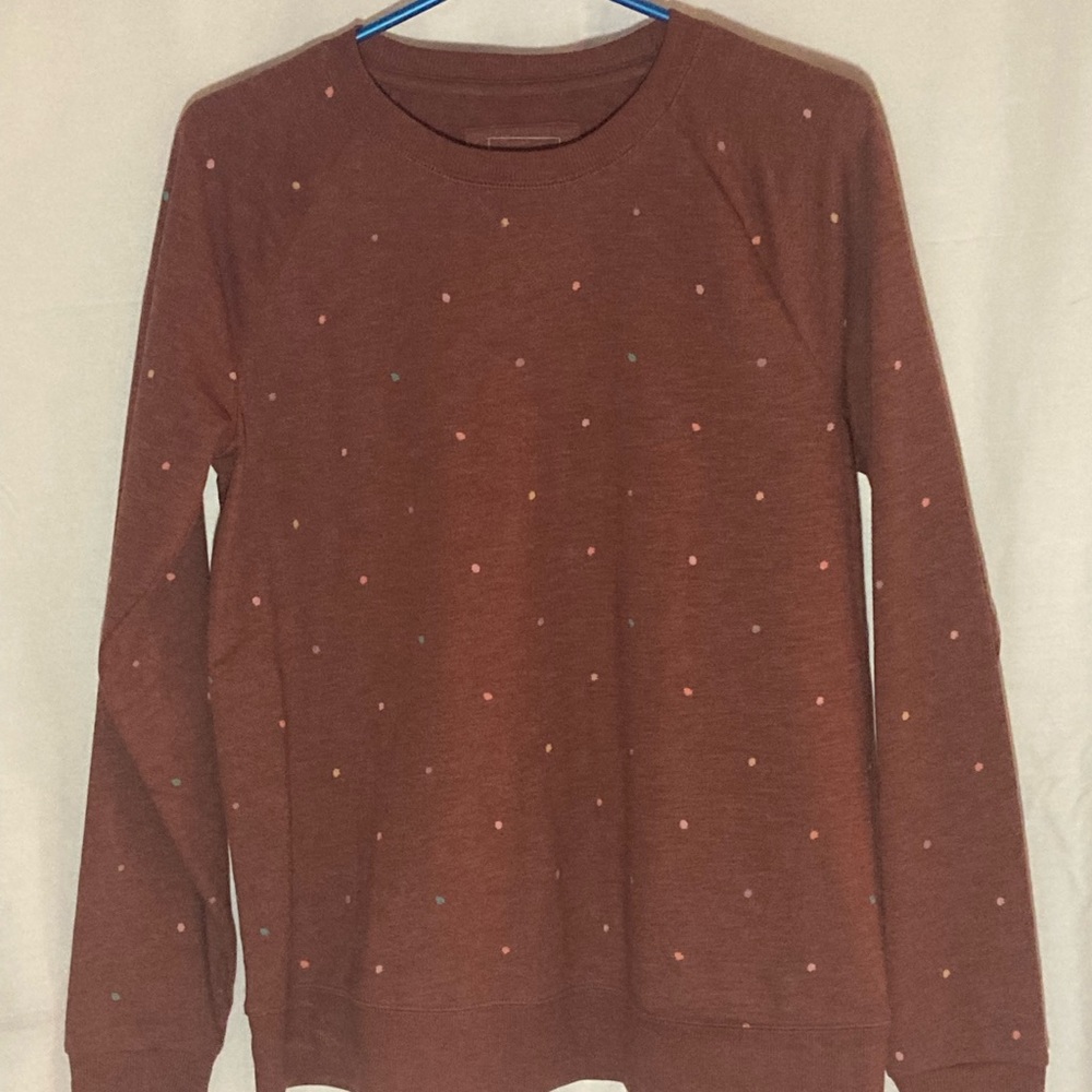 Women’s Sweatshirt, Rust w/Multicolored Dots